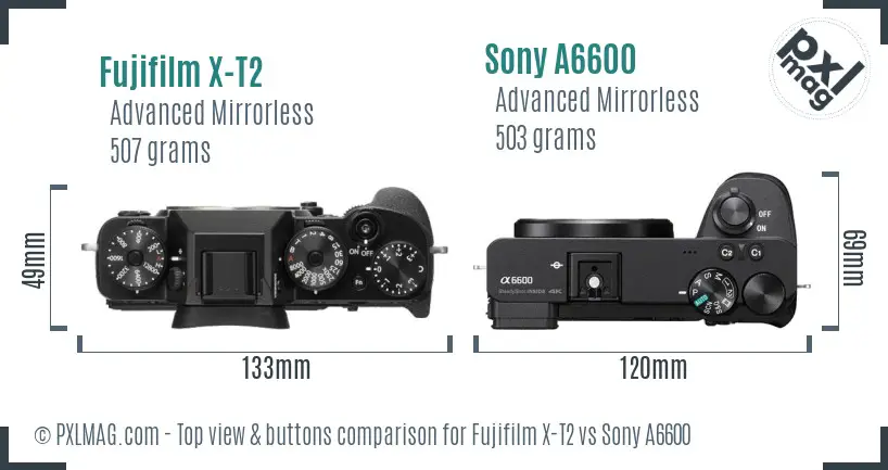 Fujifilm X-T2 vs Sony A6600 top view buttons comparison