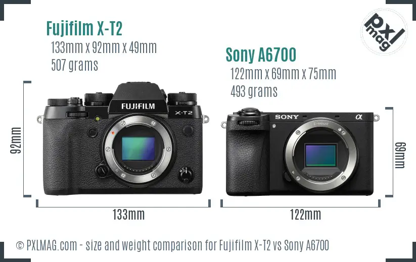 Fujifilm X-T2 vs Sony A6700 size comparison