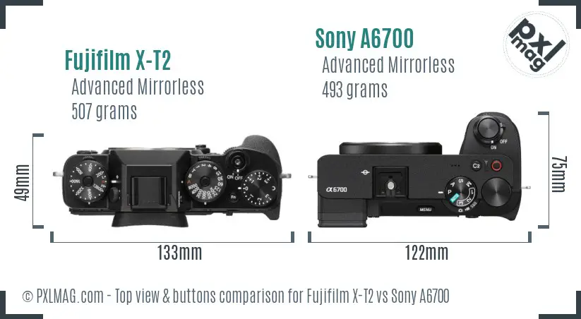 Fujifilm X-T2 vs Sony A6700 top view buttons comparison