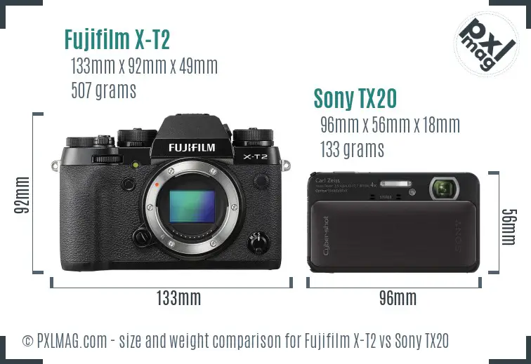 Fujifilm X-T2 vs Sony TX20 size comparison Fujifilm X-T2 vs Sony TX20 size comparison
