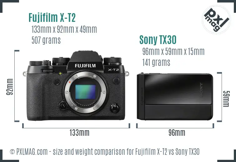 Fujifilm X-T2 vs Sony TX30 size comparison Fujifilm X-T2 vs Sony TX30 size comparison
