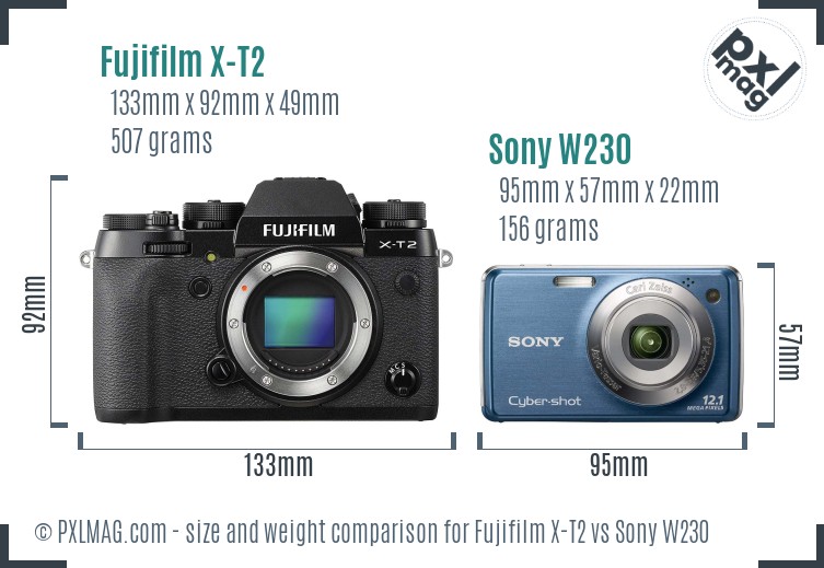 Fujifilm X-T2 vs Sony W230 size comparison