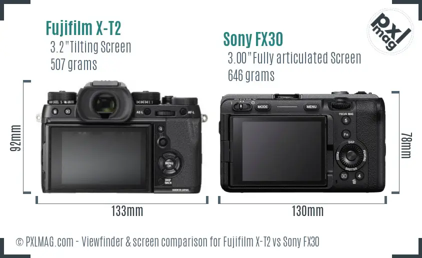 Fujifilm X-T2 vs Sony FX30 Screen and Viewfinder comparison