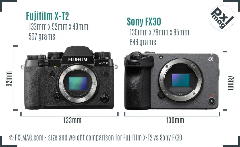 Fujifilm X-T2 vs Sony FX30 size comparison