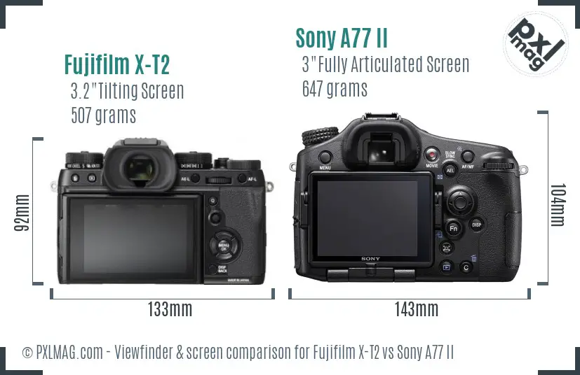 Fujifilm X-T2 vs Sony A77 II Screen and Viewfinder comparison