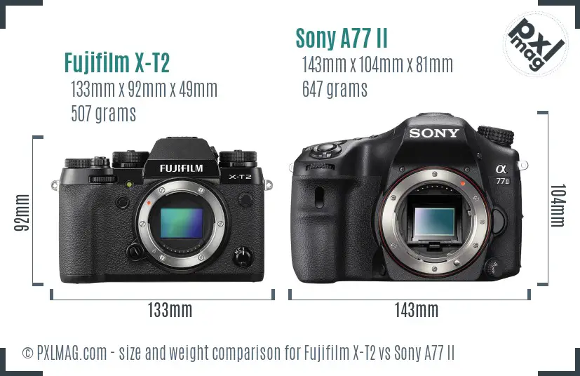 Fujifilm X-T2 vs Sony A77 II size comparison