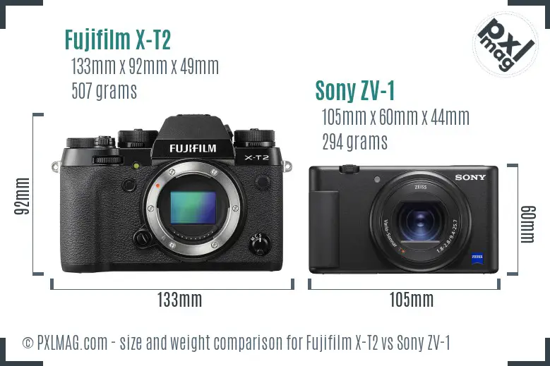 Fujifilm X-T2 vs Sony ZV-1 size comparison Fujifilm X-T2 vs Sony ZV-1 size comparison