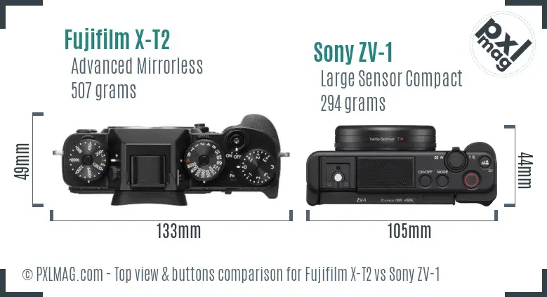 Fujifilm X-T2 vs Sony ZV-1 top view buttons comparison Fujifilm X-T2 vs Sony ZV-1 top view buttons comparison