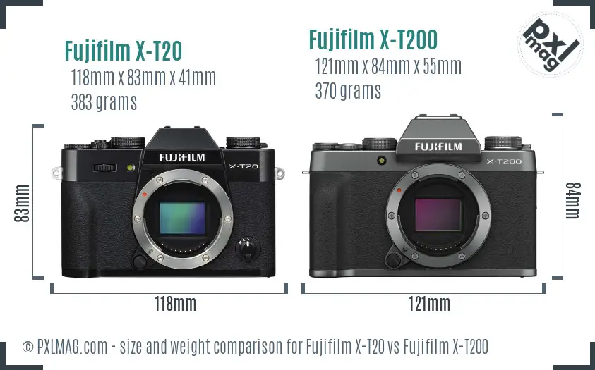 Fujifilm X-T20 vs Fujifilm X-T200 size comparison