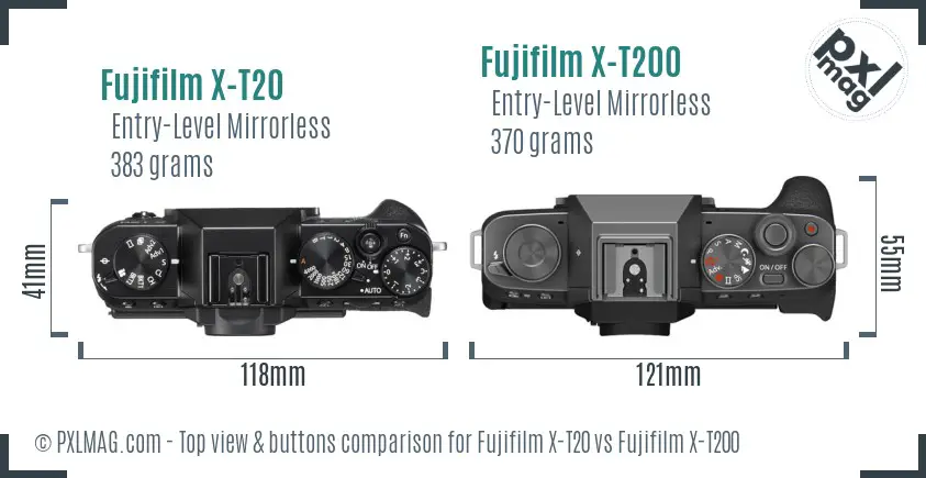 Fujifilm X-T20 vs Fujifilm X-T200 top view buttons comparison