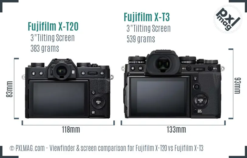Fujifilm X-T20 vs Fujifilm X-T3 Screen and Viewfinder comparison