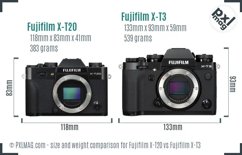 Fujifilm X-T20 vs Fujifilm X-T3 size comparison