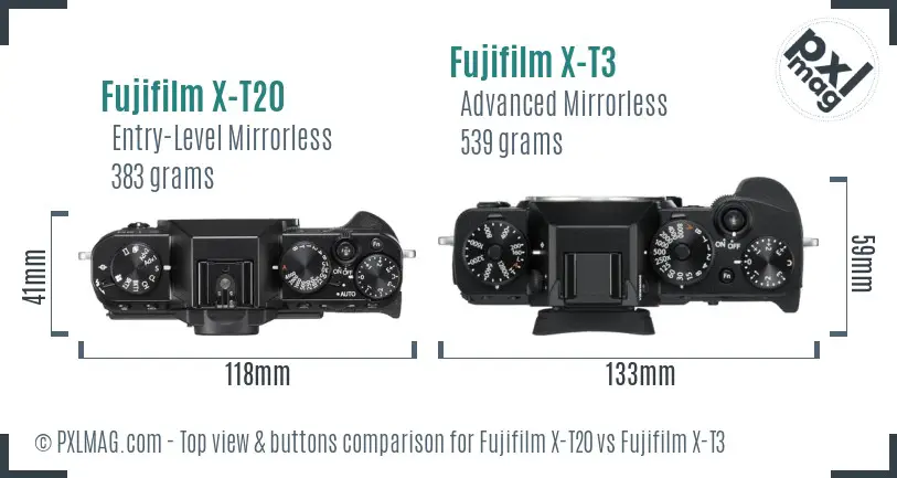 Fujifilm X-T20 vs Fujifilm X-T3 top view buttons comparison