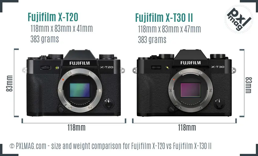 Fujifilm X-T20 vs Fujifilm X-T30 II size comparison
