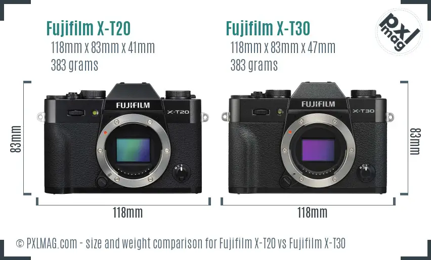 Fujifilm X-T20 vs Fujifilm X-T30 size comparison