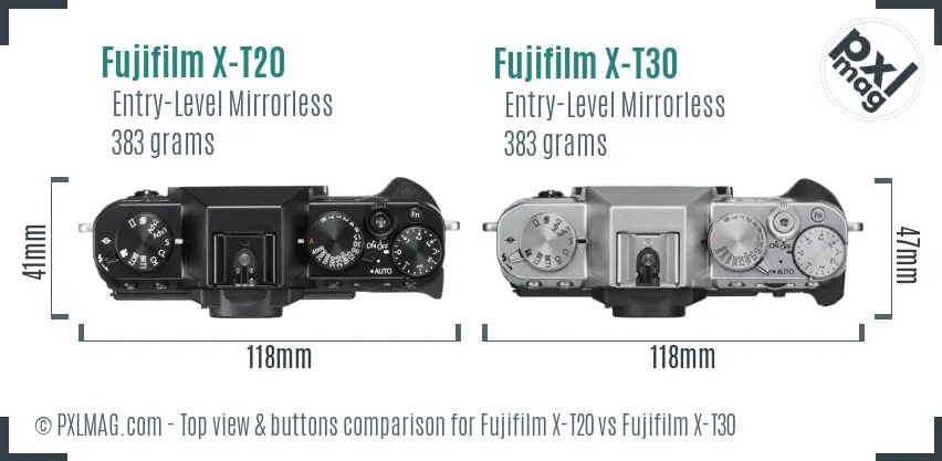 Fujifilm X-T20 vs Fujifilm X-T30 top view buttons comparison
