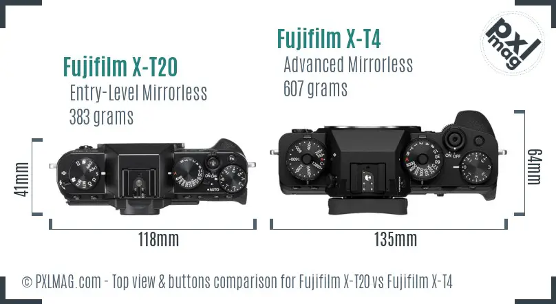 Fujifilm X-T20 vs Fujifilm X-T4 top view buttons comparison