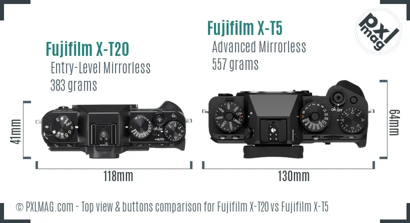 Fujifilm X-T20 vs Fujifilm X-T5 top view buttons comparison