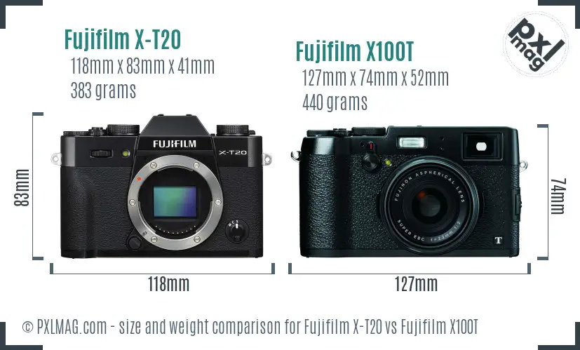Fujifilm X-T20 vs Fujifilm X100T size comparison