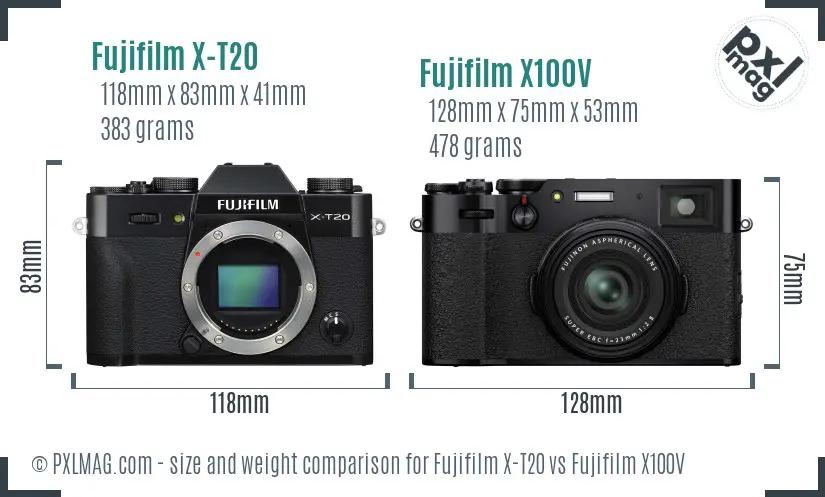Fujifilm X-T20 vs Fujifilm X100V size comparison
