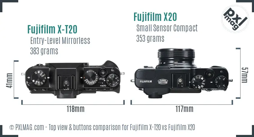 Fujifilm X-T20 vs Fujifilm X20 top view buttons comparison Fujifilm X-T20 vs Fujifilm X20 top view buttons comparison