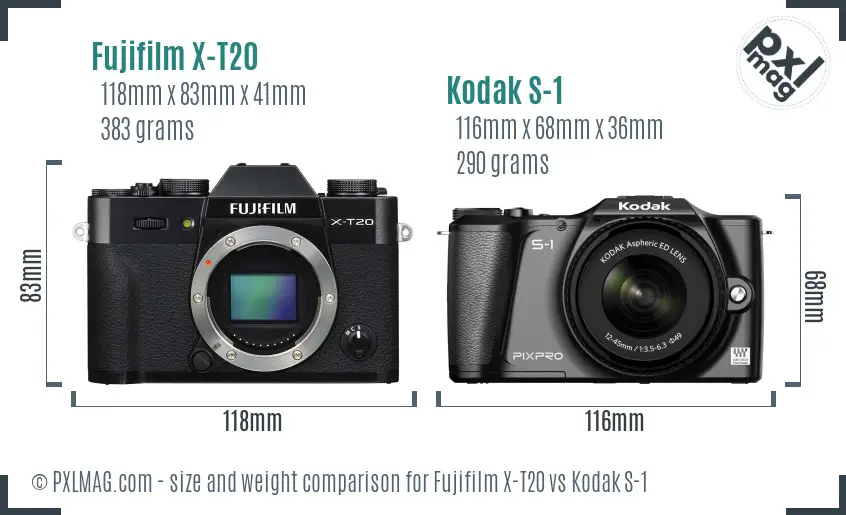 Fujifilm X-T20 vs Kodak S-1 size comparison