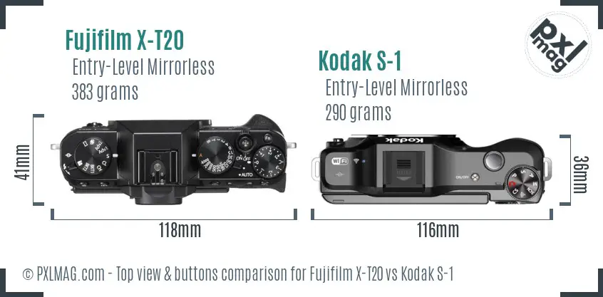 Fujifilm X-T20 vs Kodak S-1 top view buttons comparison