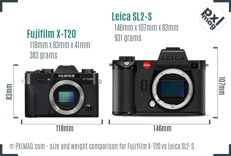 Fujifilm X-T20 vs Leica SL2-S size comparison