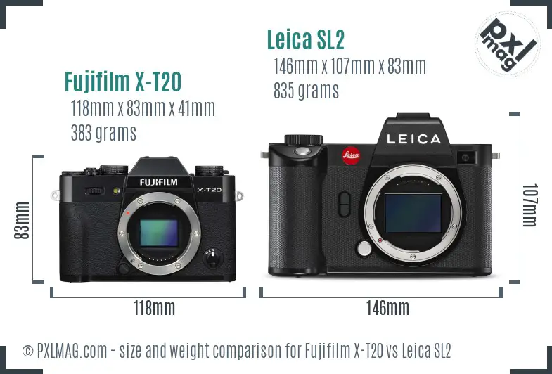 Fujifilm X-T20 vs Leica SL2 size comparison