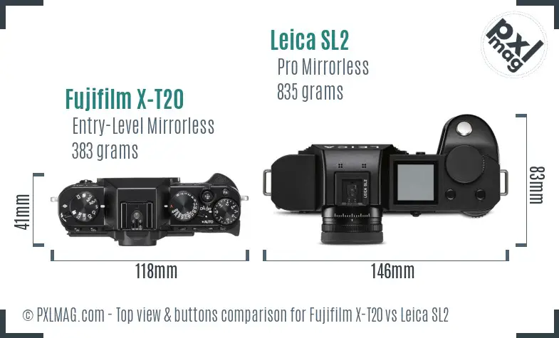 Fujifilm X-T20 vs Leica SL2 top view buttons comparison