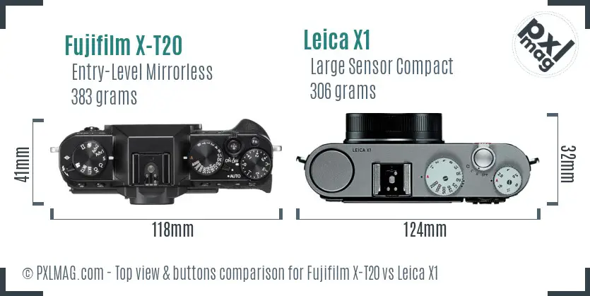 Fujifilm X-T20 vs Leica X1 top view buttons comparison Fujifilm X-T20 vs Leica X1 top view buttons comparison