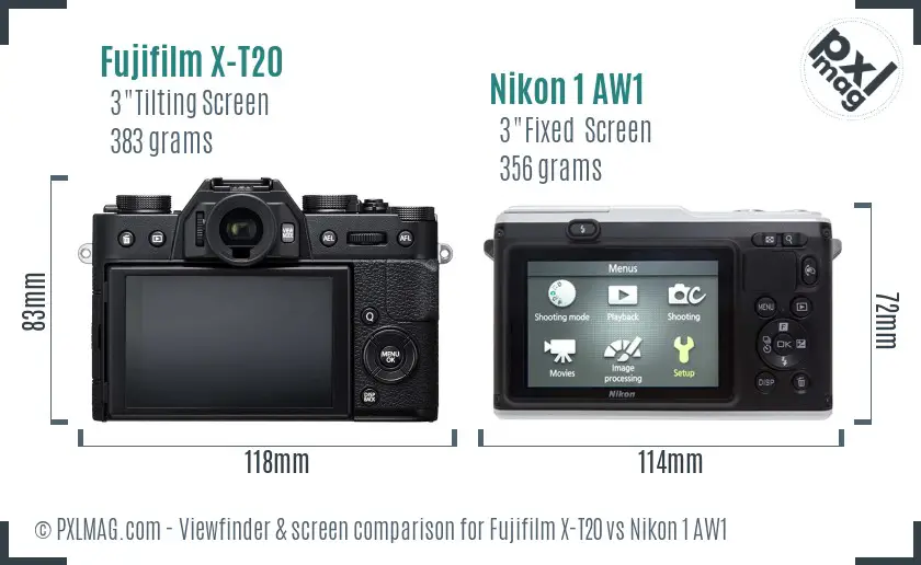Fujifilm X-T20 vs Nikon 1 AW1 Screen and Viewfinder comparison