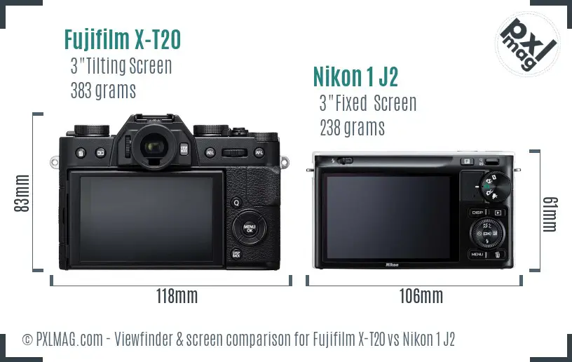 Fujifilm X-T20 vs Nikon 1 J2 Screen and Viewfinder comparison