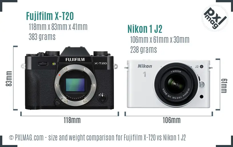 Fujifilm X-T20 vs Nikon 1 J2 size comparison