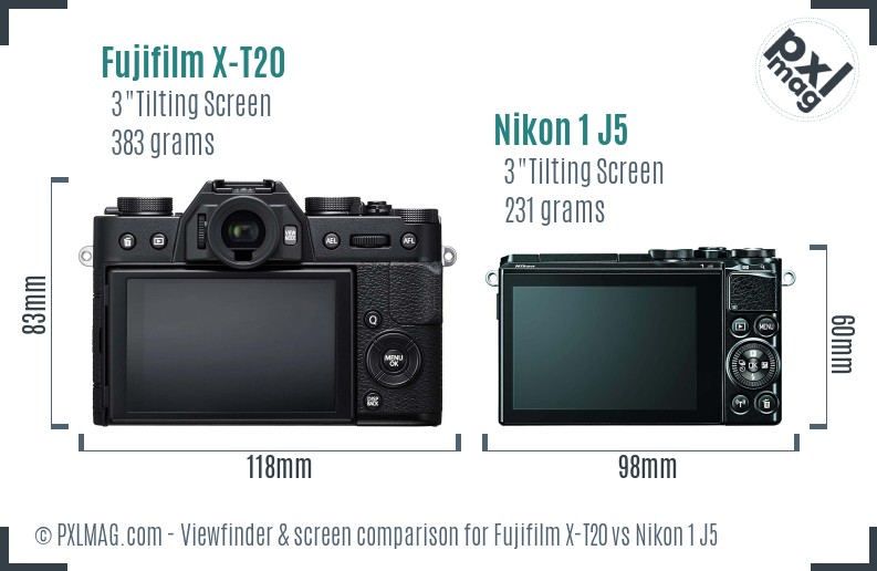 Fujifilm X-T20 vs Nikon 1 J5 Screen and Viewfinder comparison
