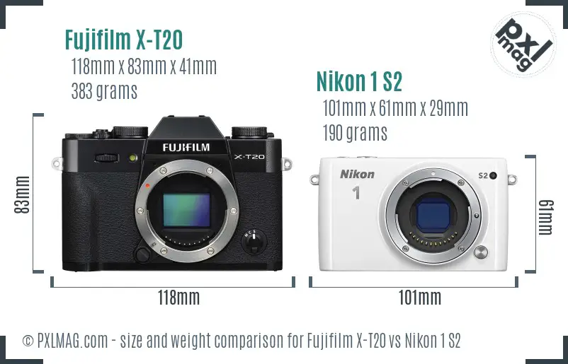Fujifilm X-T20 vs Nikon 1 S2 size comparison Fujifilm X-T20 vs Nikon 1 S2 size comparison