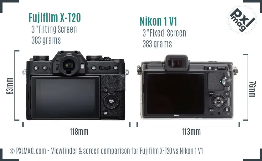 Fujifilm X-T20 vs Nikon 1 V1 Screen and Viewfinder comparison