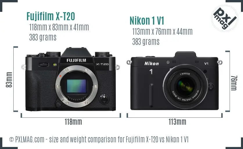 Fujifilm X-T20 vs Nikon 1 V1 size comparison