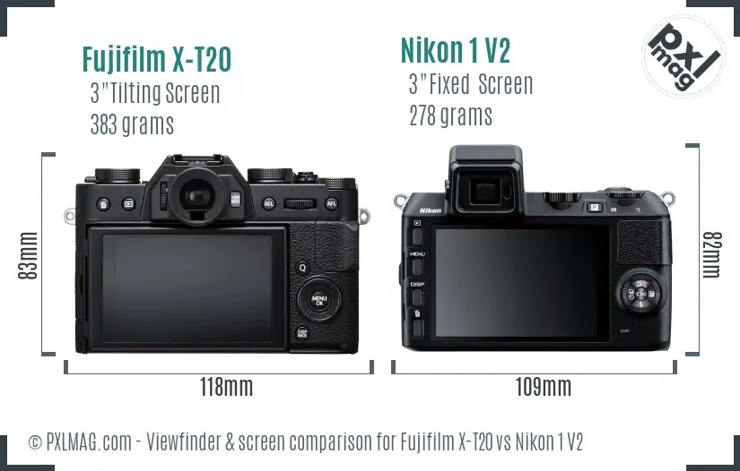 Fujifilm X-T20 vs Nikon 1 V2 Screen and Viewfinder comparison
