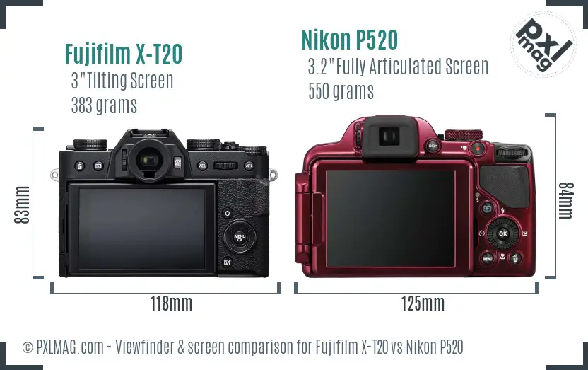 Fujifilm X-T20 vs Nikon P520 Screen and Viewfinder comparison