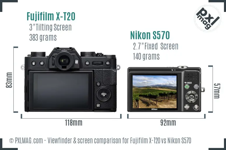 Fujifilm X-T20 vs Nikon S570 Screen and Viewfinder comparison