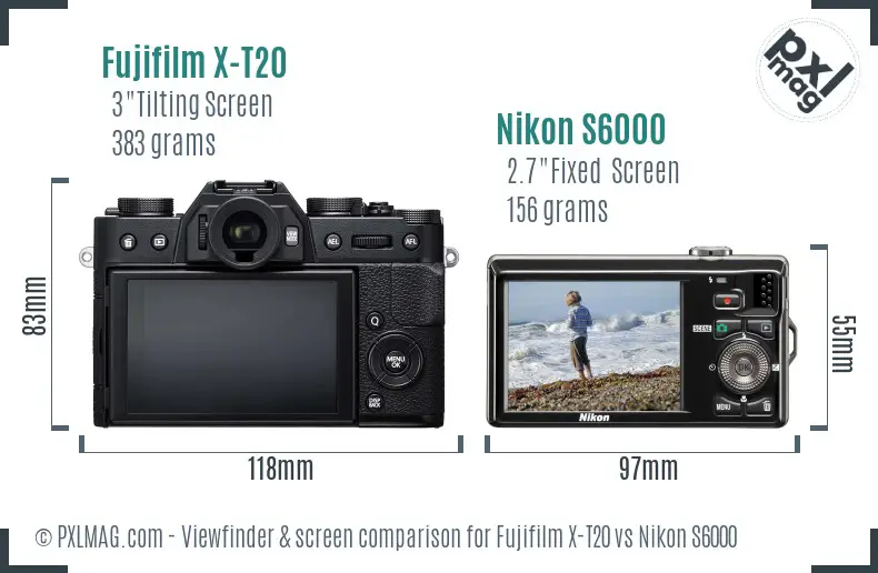Fujifilm X-T20 vs Nikon S6000 Screen and Viewfinder comparison