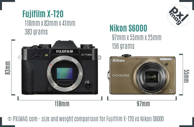 Fujifilm X-T20 vs Nikon S6000 size comparison