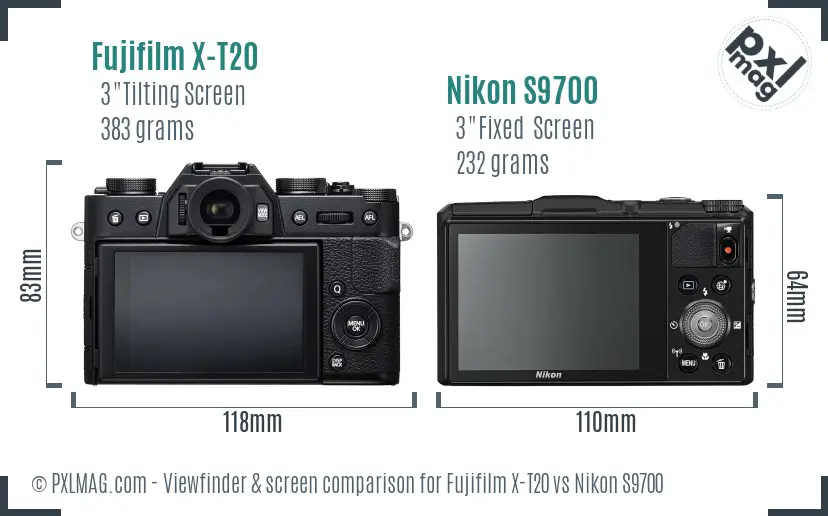 Fujifilm X-T20 vs Nikon S9700 Screen and Viewfinder comparison