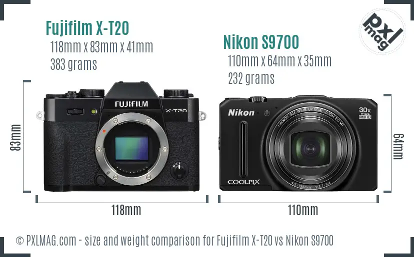 Fujifilm X-T20 vs Nikon S9700 size comparison