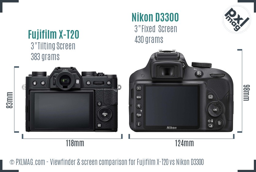 Fujifilm X-T20 vs Nikon D3300 Screen and Viewfinder comparison