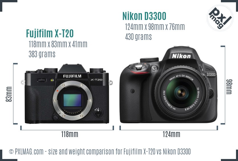 Fujifilm X-T20 vs Nikon D3300 size comparison