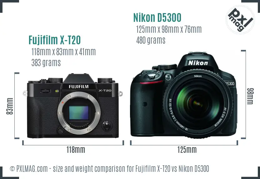 Fujifilm X-T20 vs Nikon D5300 size comparison