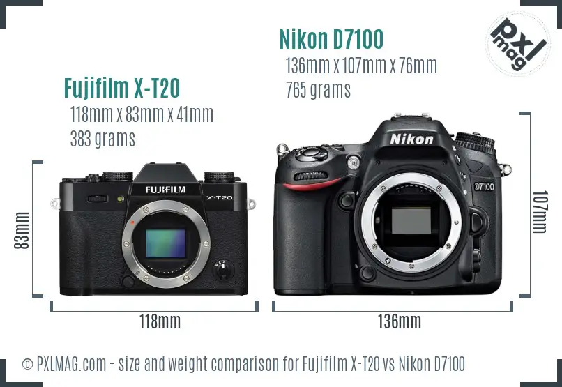 Fujifilm X-T20 vs Nikon D7100 size comparison Fujifilm X-T20 vs Nikon D7100 size comparison