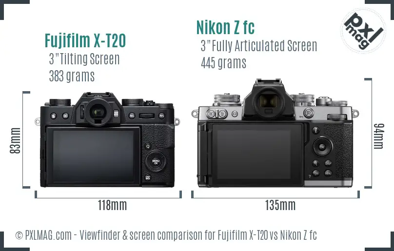 Fujifilm X-T20 vs Nikon Z fc Screen and Viewfinder comparison